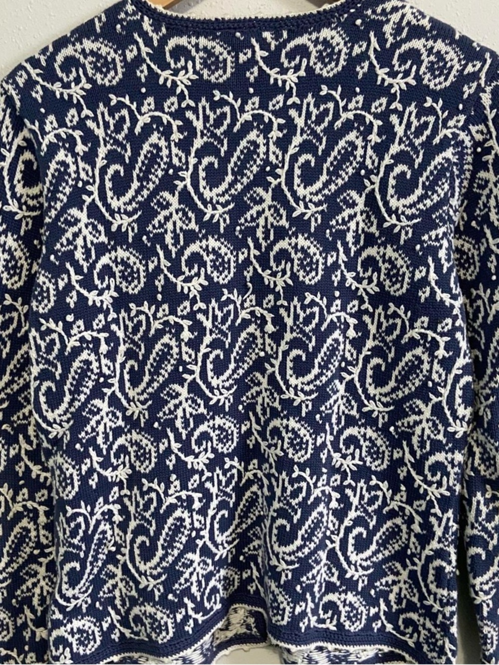 Talbots Blue & White Paisley Knit Button-Front Cardigan - Picture 5 of 5